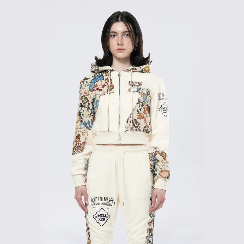 Fashion Comfort Tapestry Full Zip Cropped Hoodie - Botanic