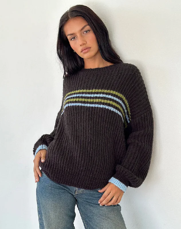 Design Trend Lamees Jumper in Brown Knit with Stripe
