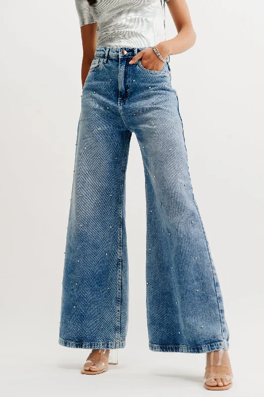 British Style Embezzled Flare Jeans