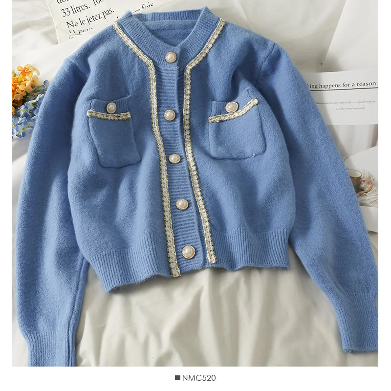 Free And Casual Sweater women's bright silk stripe single breasted cardigan  1796