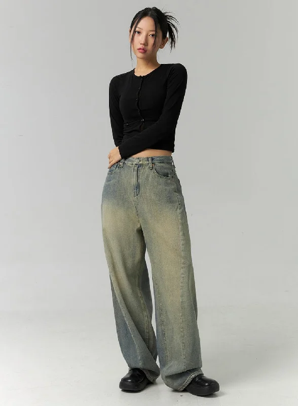 Cozy Look Washed Denim Wide-Leg Jeans CN324