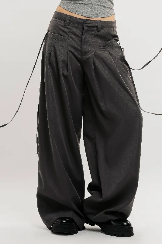 Trendy Casuals Grey Muave Front Pleated Pants