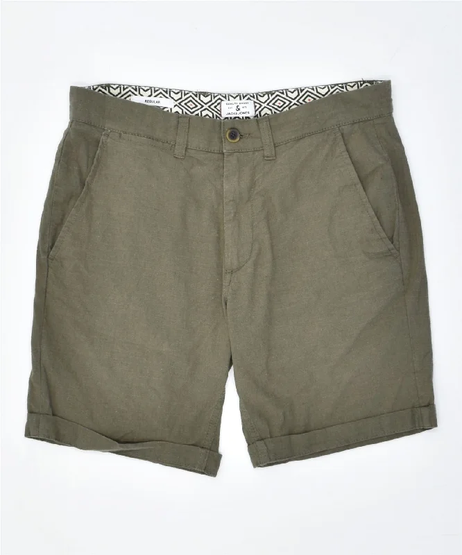 Letter embroidery JACK & JONES Womens Chino Trousers W32 Large Khaki Cotton