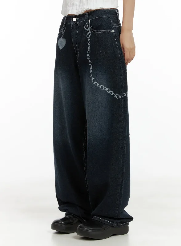 Relaxed Style Chain Baggy Jeans CL418