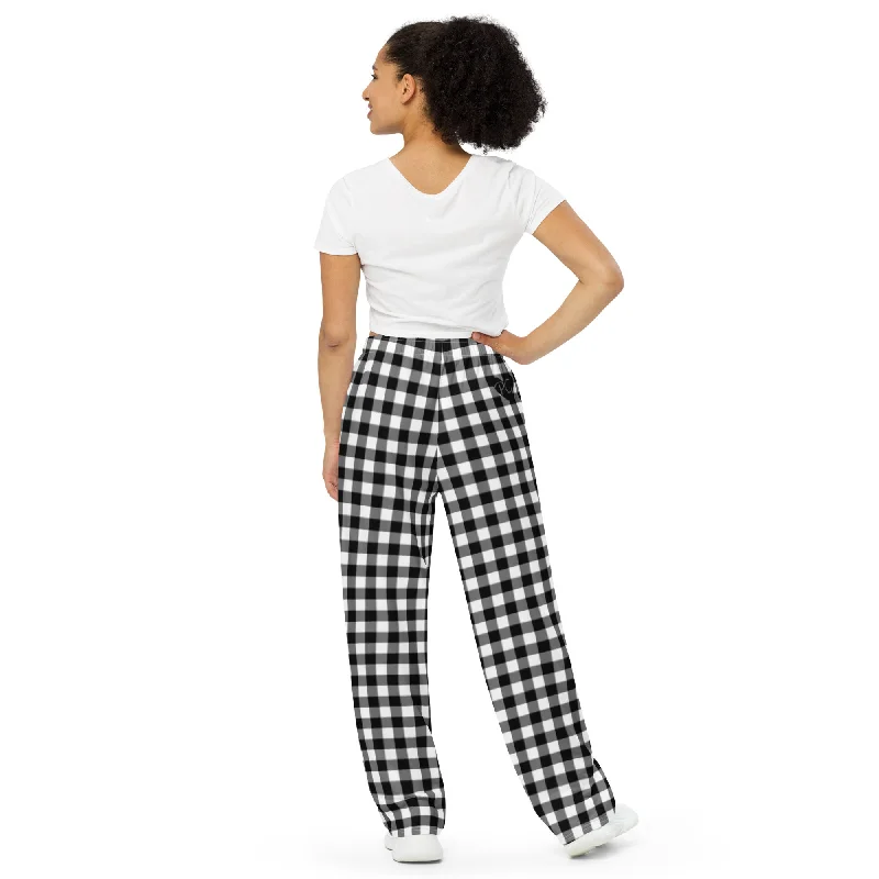 Breathable Comfort Hattie Badass Black Gingham Wide-Leg Lounge Pants | Pinup Couture Relaxed