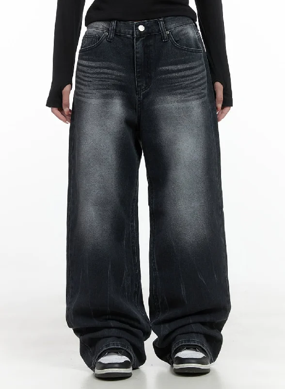 Sports Casual Style Holly Wide Washed Baggy Jeans CS419