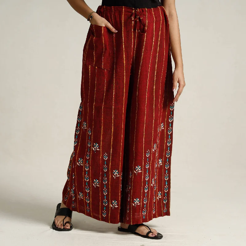Retro Lace Fabric Maroon - Bengal Khesh Weaving Cotton Kantha Embroidery Palazzo 89