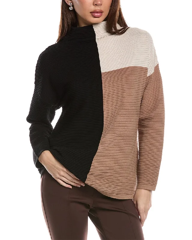 Romantic And Fresh T Tahari Funnel Neck Colorblocked Rib Pullover