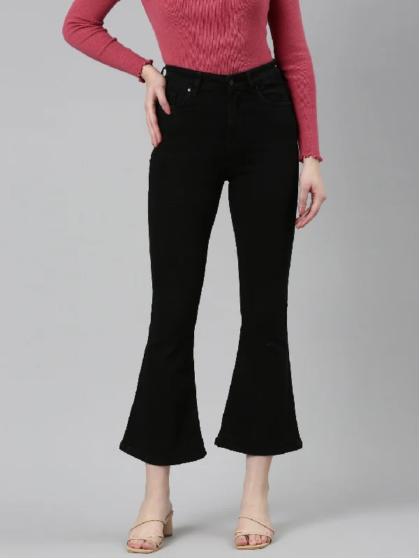 Casual Wear Women Black Solid Bootcut Denim Jeans