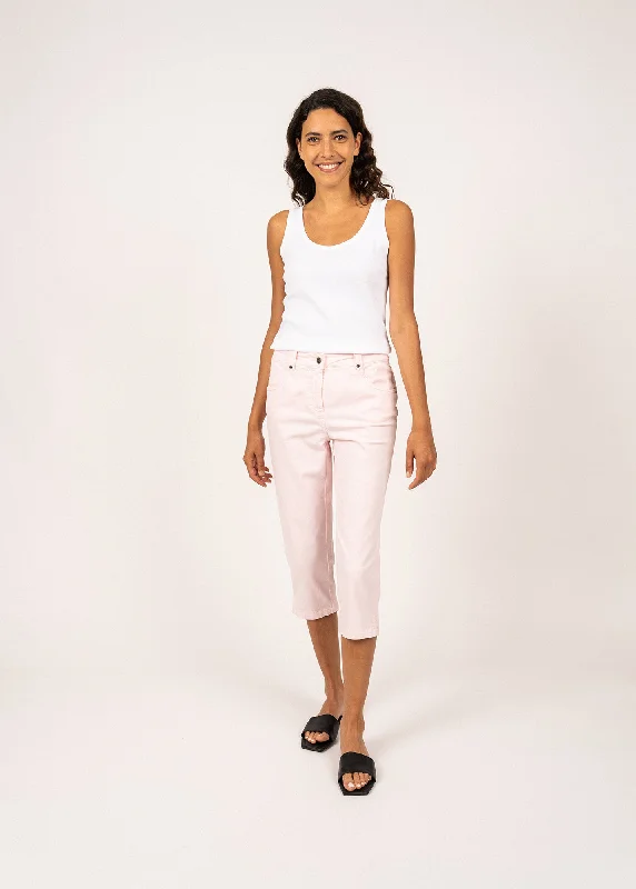 Relaxed And Casual Elodie three quarters pants - in cotton, comfort fit (ROSE)