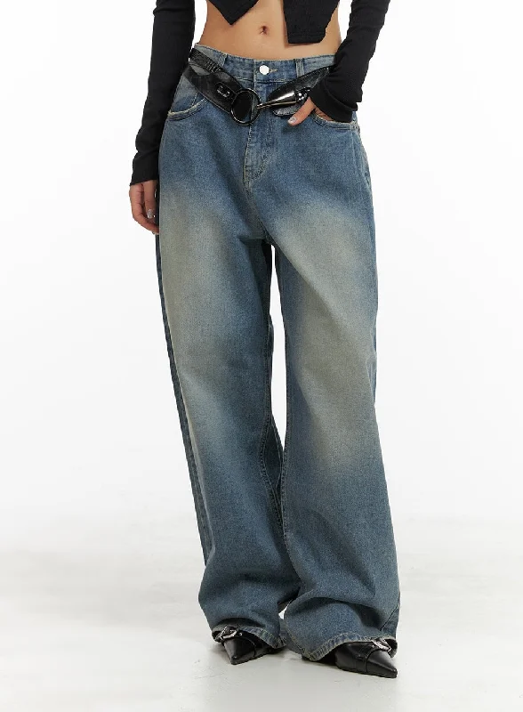 High-end Wear Washed Out Wide Fit Baggy Jeans CA416