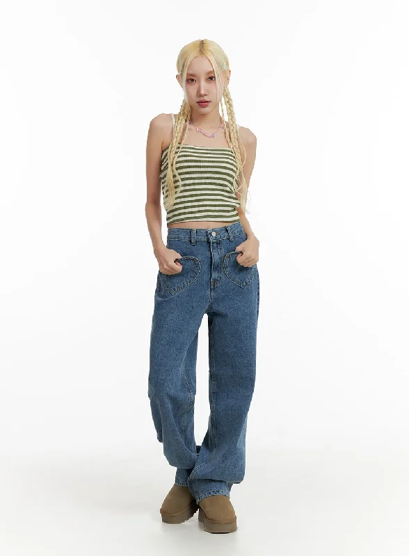 Weekend Wear Heart Pocket Baggy Jeans IF408