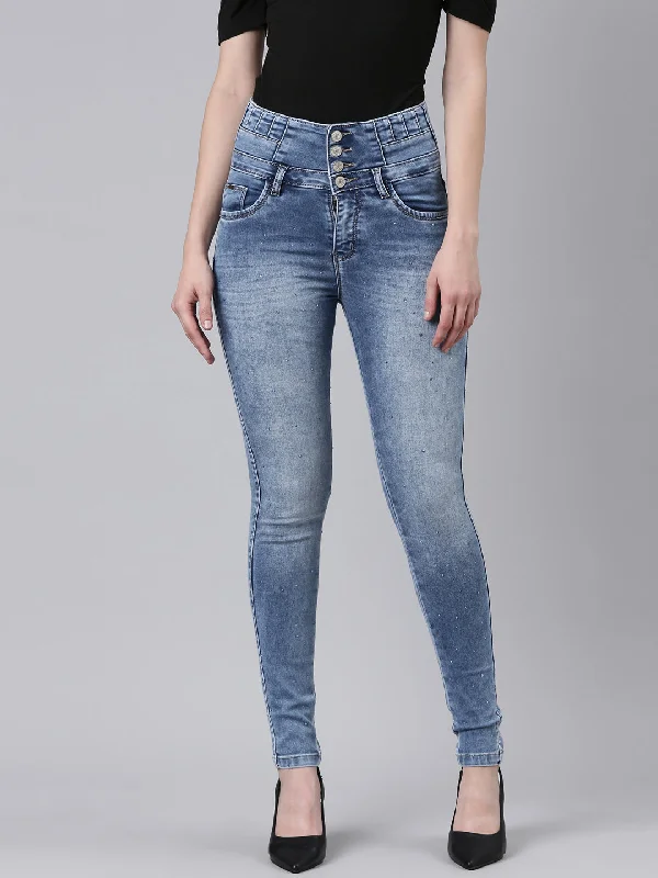 Classic Items Women Blue Solid Slim Fit Denim Jeans