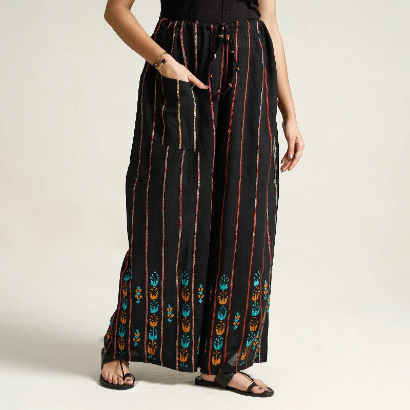 Sports Jumpsuit Black - Bengal Khesh Weaving Cotton Kantha Embroidery Palazzo 02