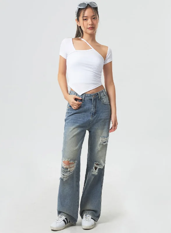 Fresh And Natural Low Rise Ripped Wide Jeans CA303