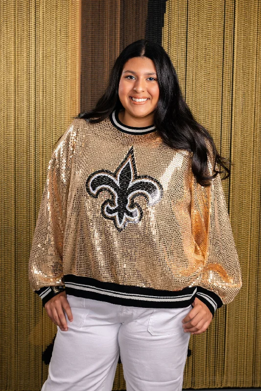 Sports Jacket Licensed Gold Full Sequin Fleur De Lis Sweater