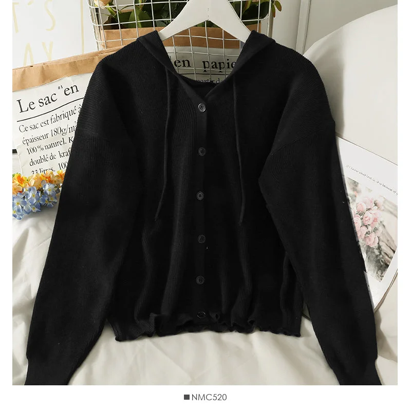 Trendy And Casual Drawstring hooded slim Sweater Jacket Women  1791
