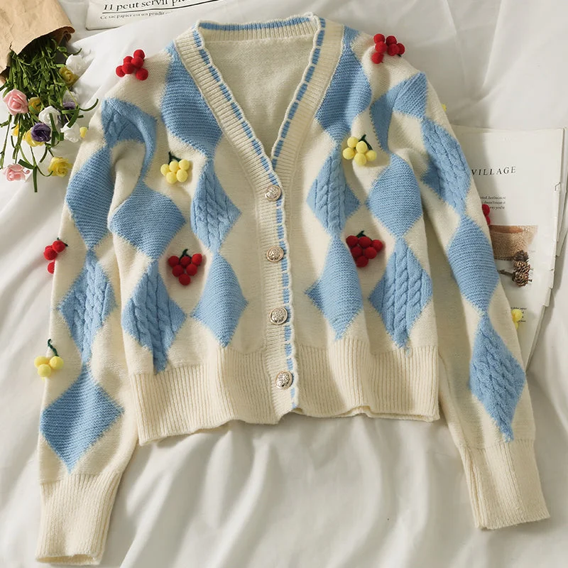 Single-shoulder Neck Design Three dimensional decorative single breasted cardigan long sleeved sweater  1804
