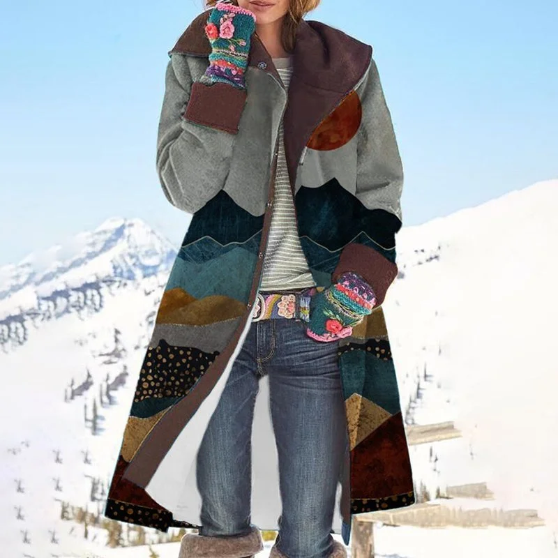 Sports Comfort Style Mid Length Printed Top Long Sleeve Woolen Jacket