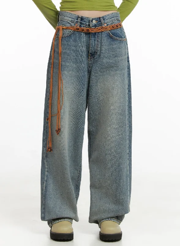Simple And Comfortable Millie Washed Baggy Jeans CG421