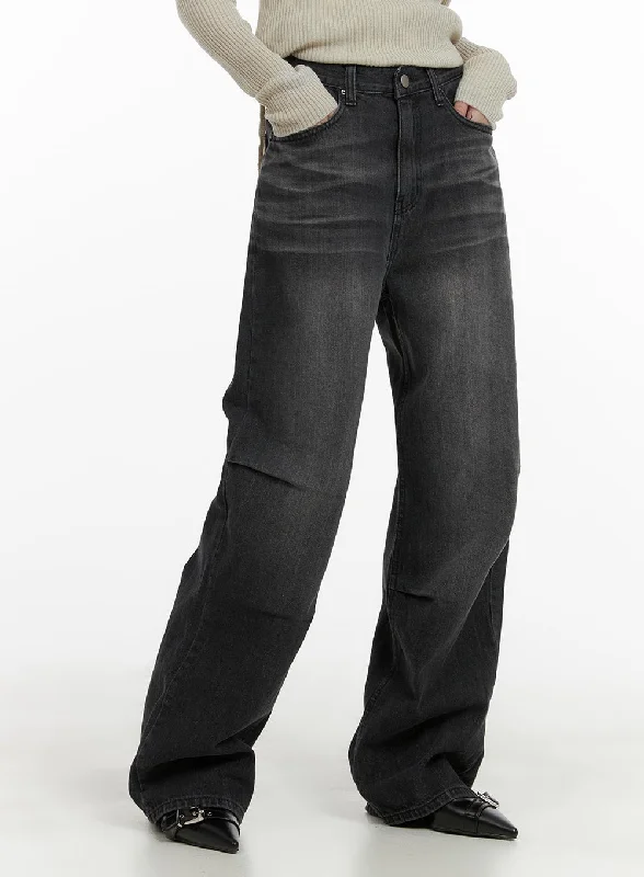 Luxury Style Pintuck Washed Wide Leg Jeans CA403
