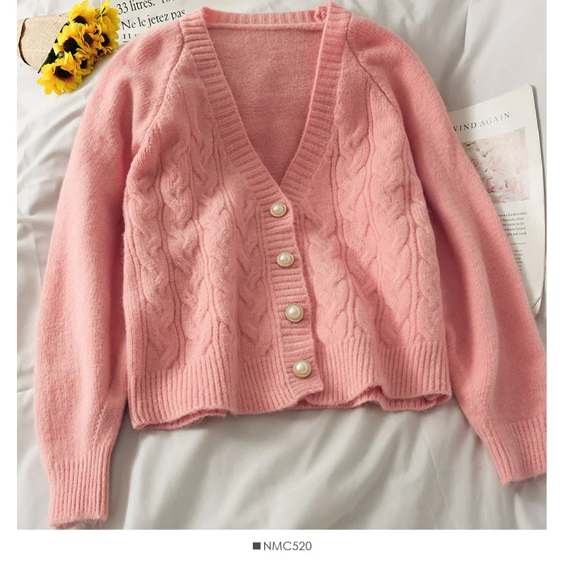Casual Elegance Low neck single breasted cardigan twist loose knit  1776