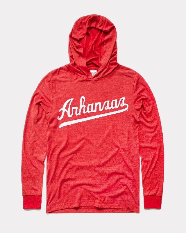 Street Cool Arkansas White Script Vintage Red Lightweight Hoodie Sweatshirt