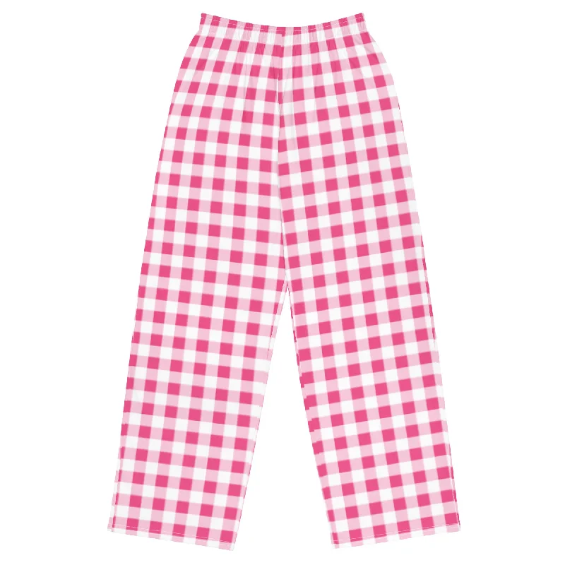 All-Day Wear Hattie Everything Nice Pink Gingham Wide-Leg Lounge Pants | Pinup Couture Relaxed
