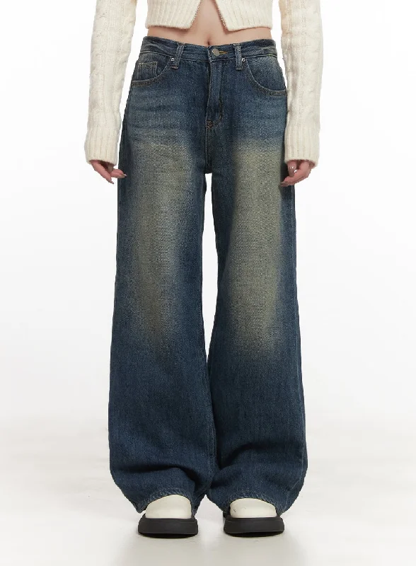 Fashionable And Versatile Audrey Washed Wide-Leg Jeans CJ516