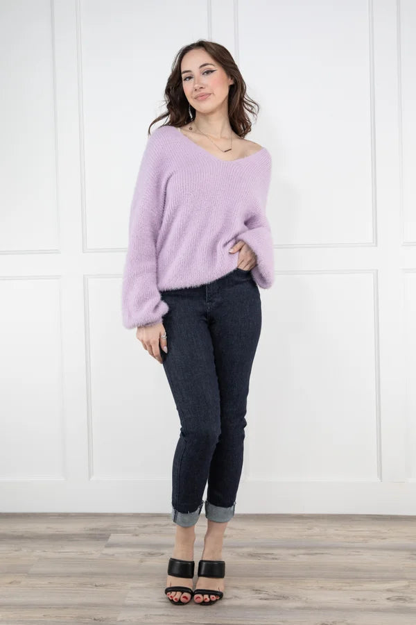 Urban Sense Keep My Secrets Women's V-Neck Drop Shoulder Knit Sweater