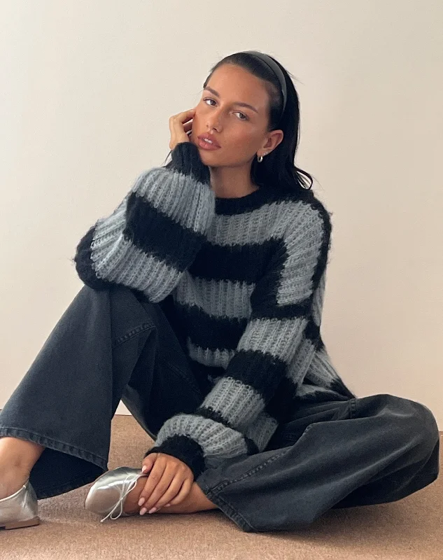Soft Fashion Daren Jumper in Grey and Charcoal Stripes
