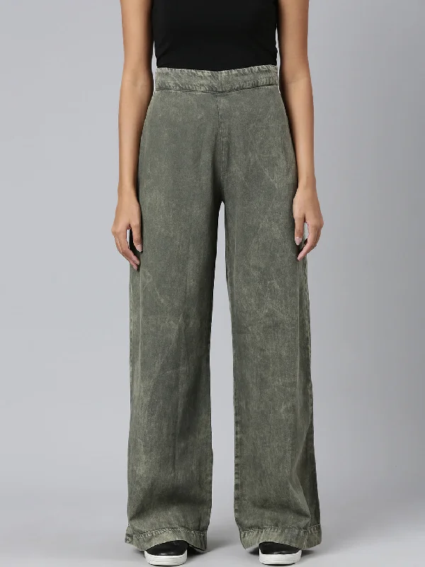 High-quality fabrics Women Olive Solid Wide Leg Denim Jeans