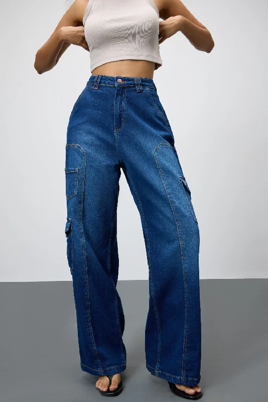 Simple Matching Streetwear Indigo Women's Cargo Pants