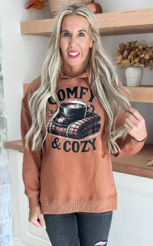 Autumn Selection Cuddle Up Comfy & Cozy Cognac Side Slit Hoodie