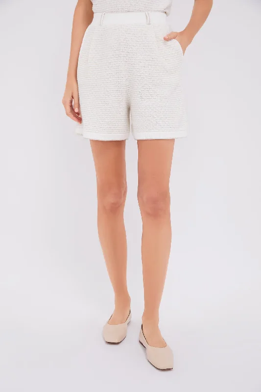 Easy Style White Metallic Pleated Shorts