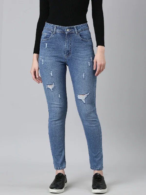 Classic Style Women Blue Solid Regular Fit Denim Jeans