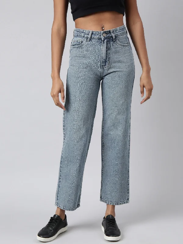 Sports Fitness Wear Women Straight Fit Denim Blue Jean