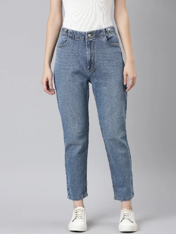 Advanced Customization Women Blue Solid Mom Fit Denim Jeans
