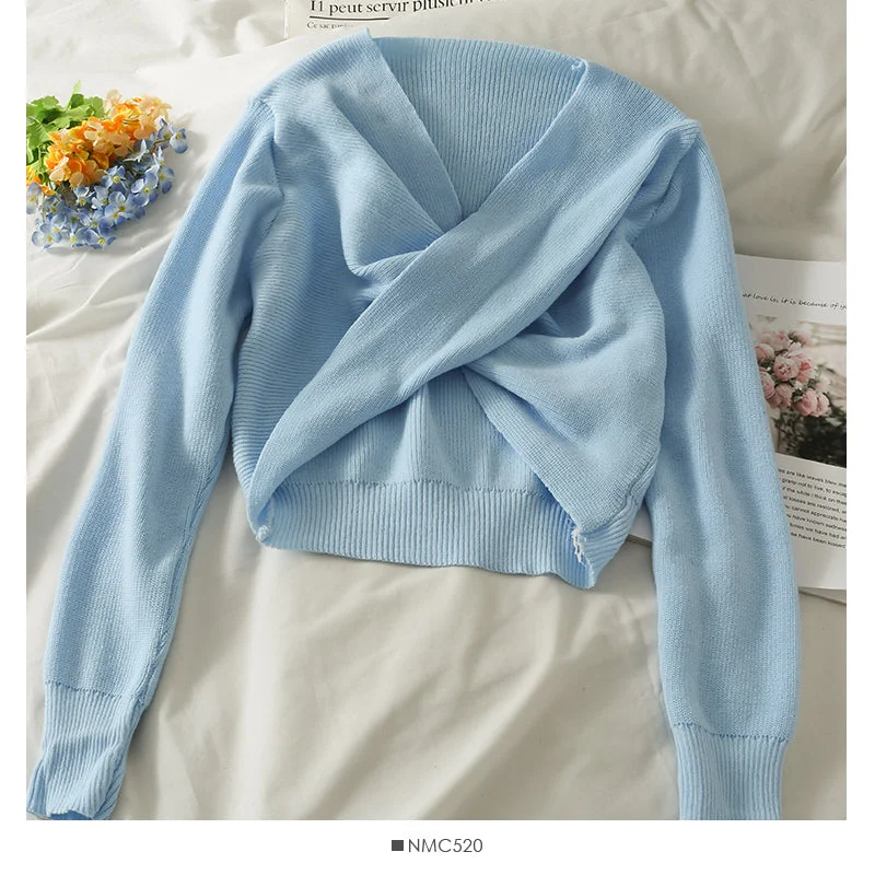 Lounge Chic French minority short navel exposed thin long sleeve sweater  1772