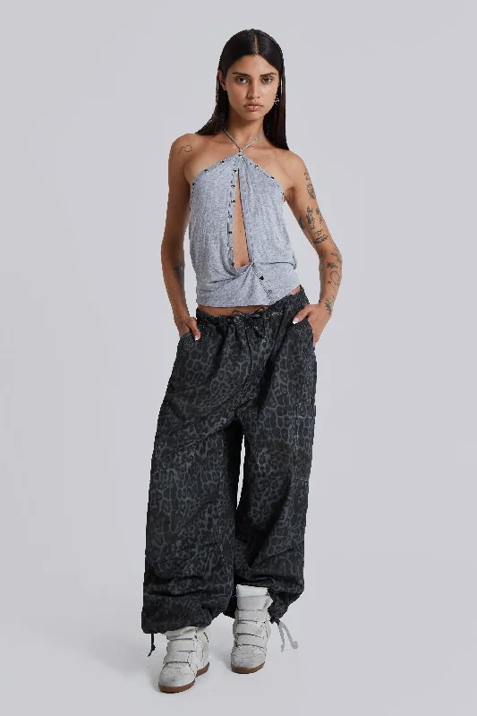 Fashion Comfort Charcoal Leopard Parachute Pants