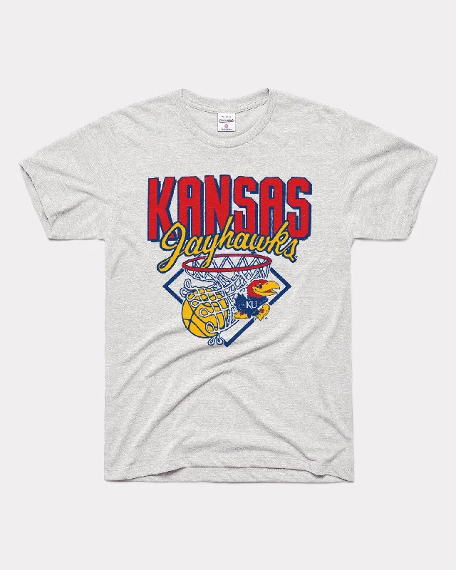 Exquisite Embroidery Kansas Jayhawks Nothin' But Net Ash T-Shirt