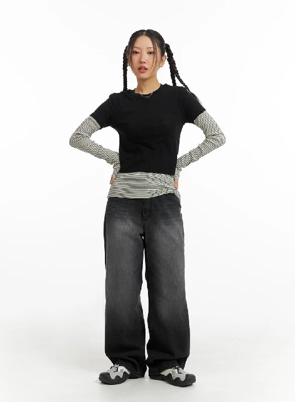 Free Design Washed Wide Leg Jeans IM405