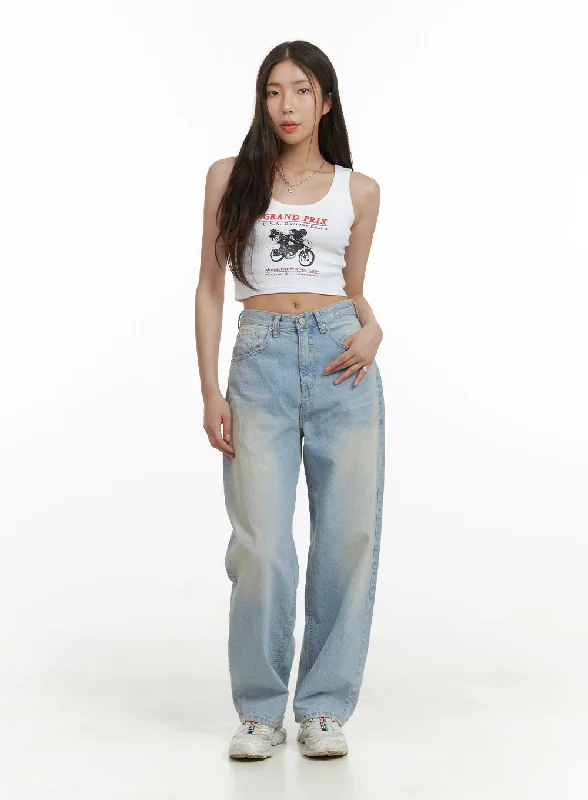 Short skirt design Light Washed Loose Fit Straight Jeans CY417