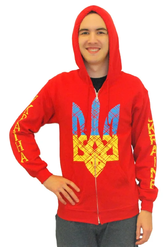 Windbreaker fashion Zip-up hooded jacket "Trident". Unisex. Red