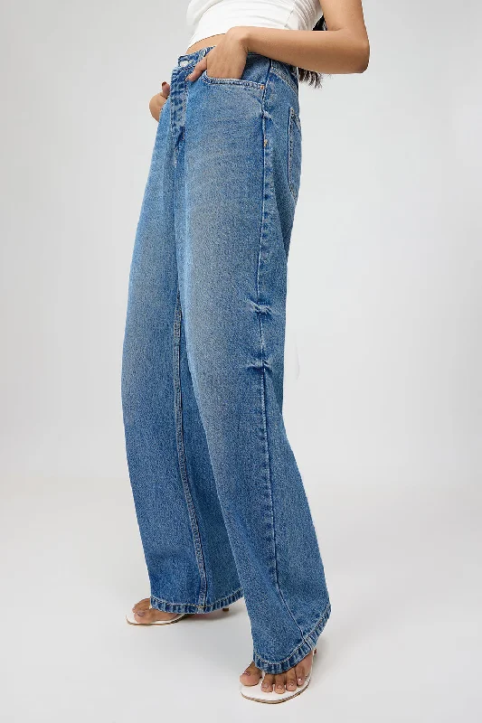Stand-up collar design Sapphire Blue Straight Jeans