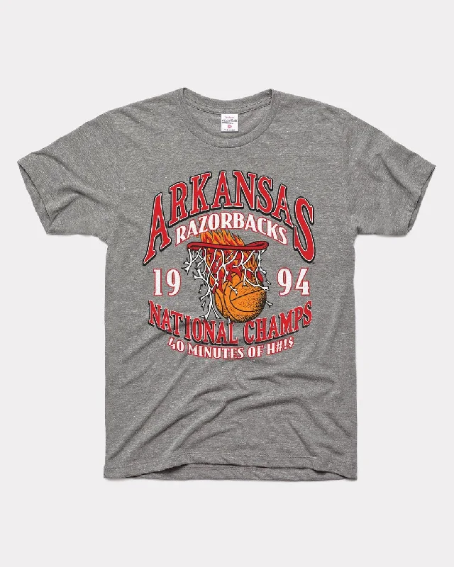 Elegant Design Arkansas Razorbacks Basketball 1994 National Champs Vintage Grey T-Shirt