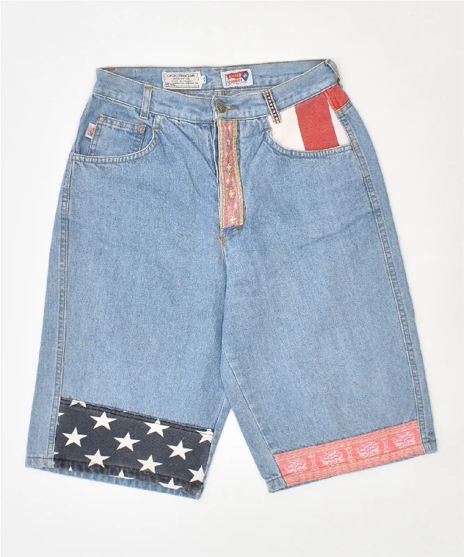 Unique Design ENRICO COVERI Womens High Waist Wide Leg Denim Shorts UK 4 XS W24 Blue