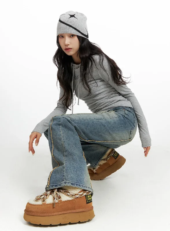 Design sense Vintage Washed Bootcut Denim Jeans CF415