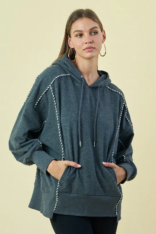 Alice style Striped Piping Relaxed Fit Hoodie | THE GREII