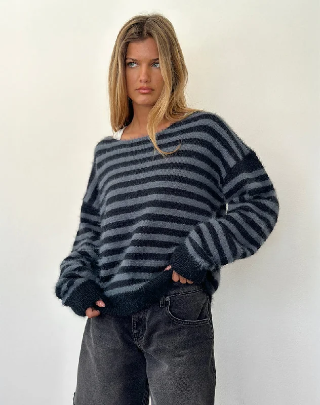 Stretch Design Zuleika Jumper in Charcoal Stripe